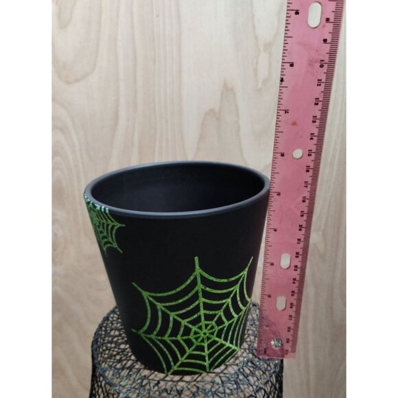 Black Plant Pot With Green Spider Web Design 5 Inches Halloween Themed Decor Pot - Picture 7 of 7